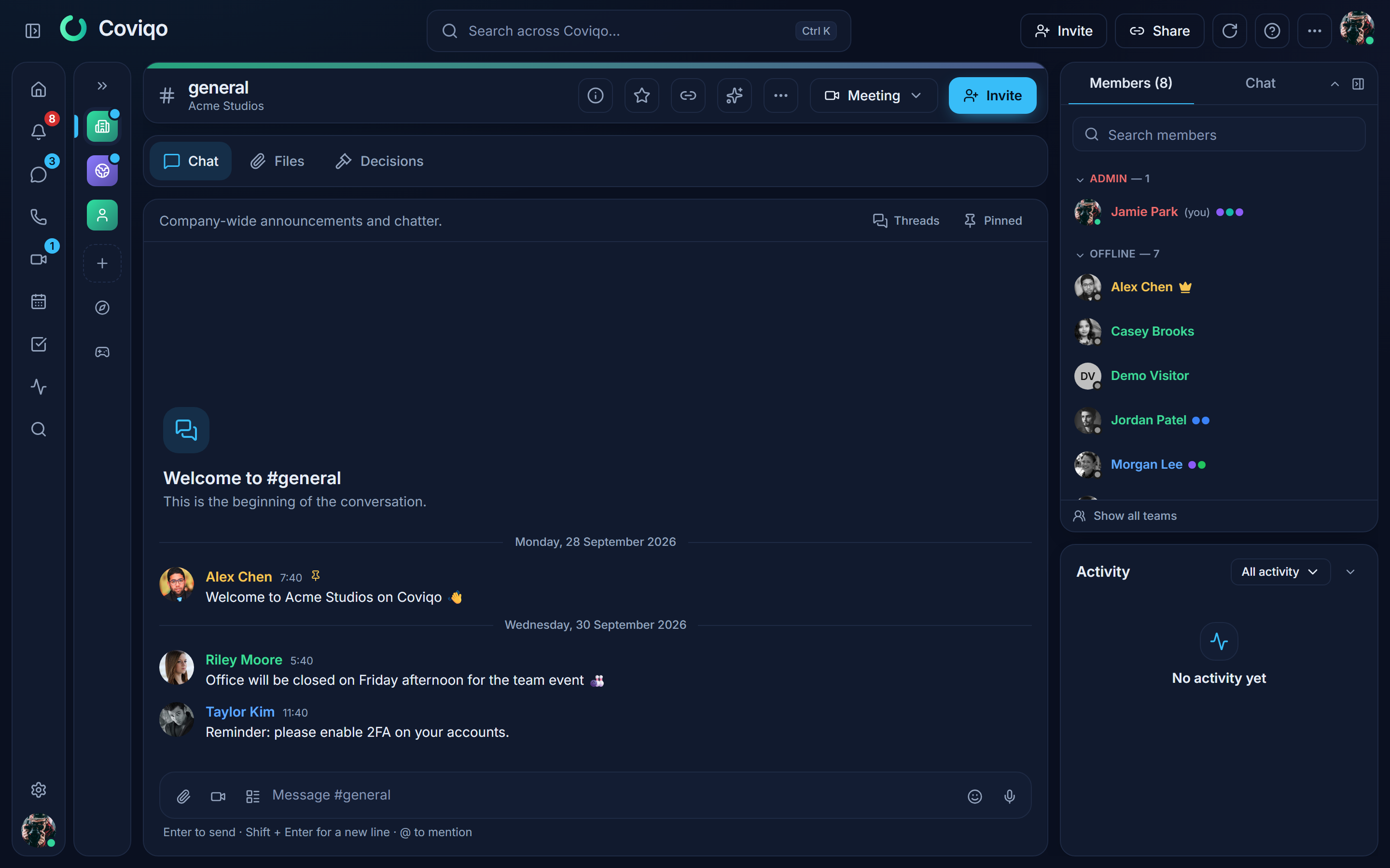 The member list next to a room, grouped by role and presence