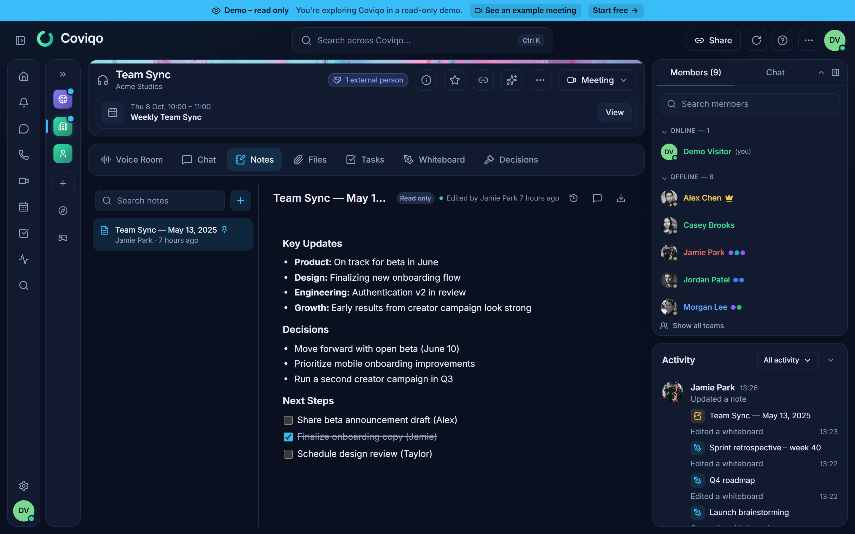 Der Tab „Notizen“ mit der Notizliste und dem Editor