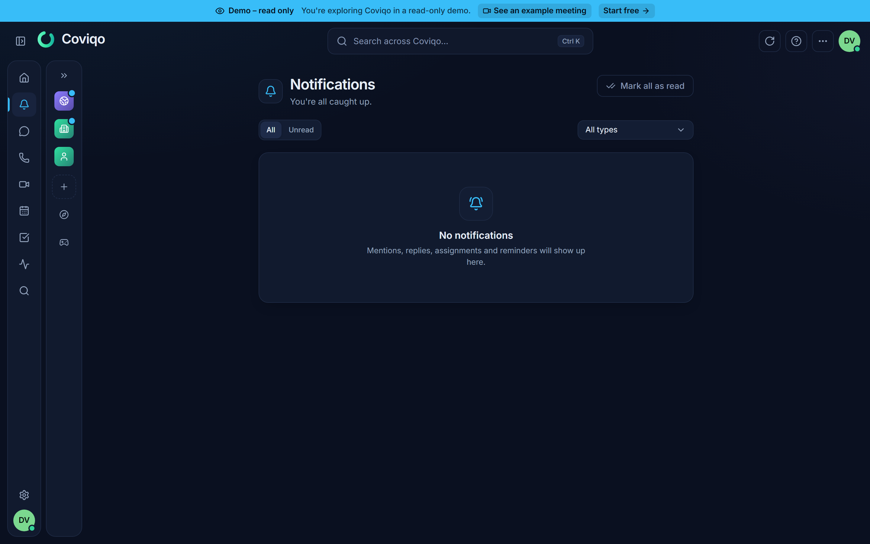 The Notifications page with filters