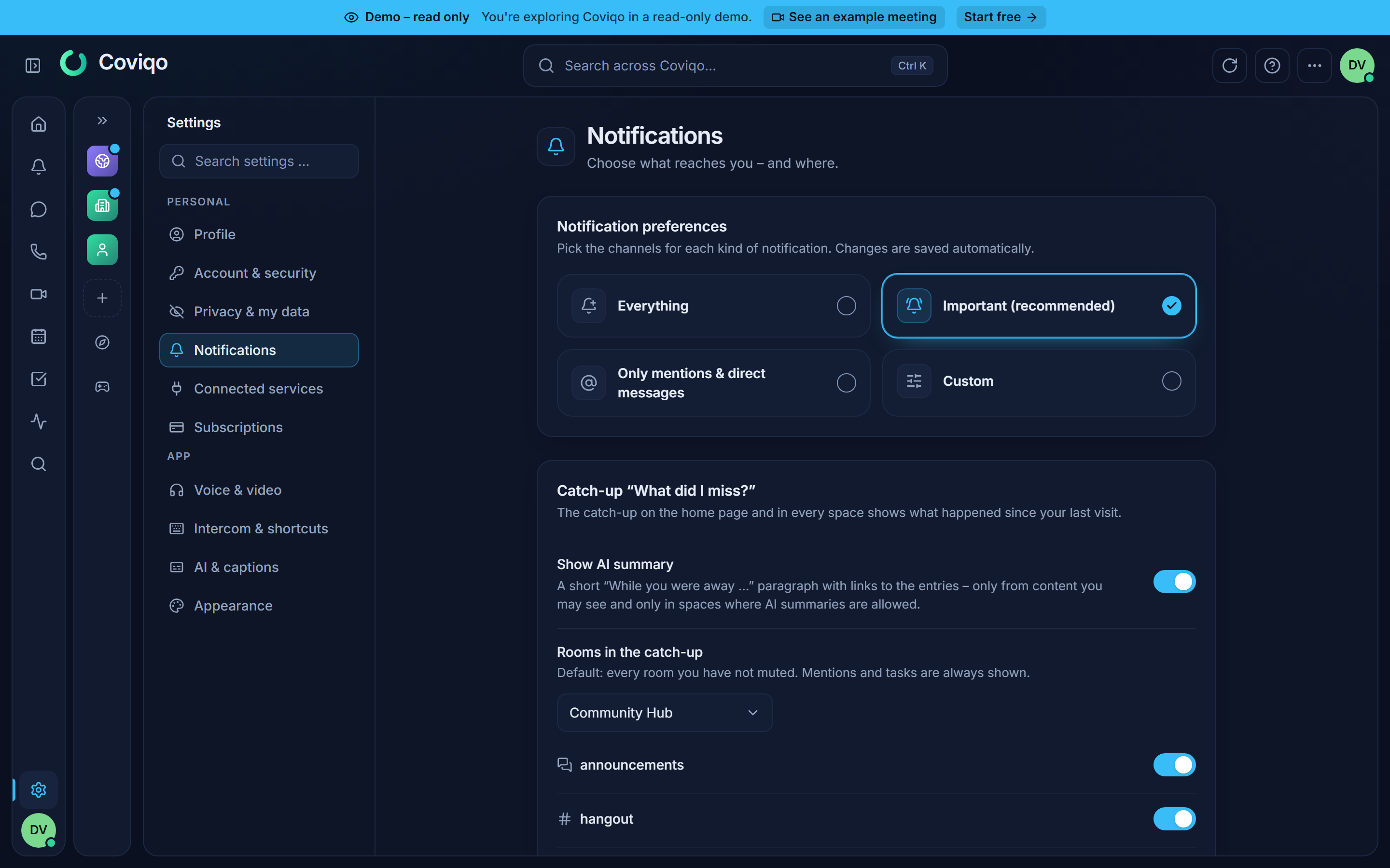 Notification preferences in the settings