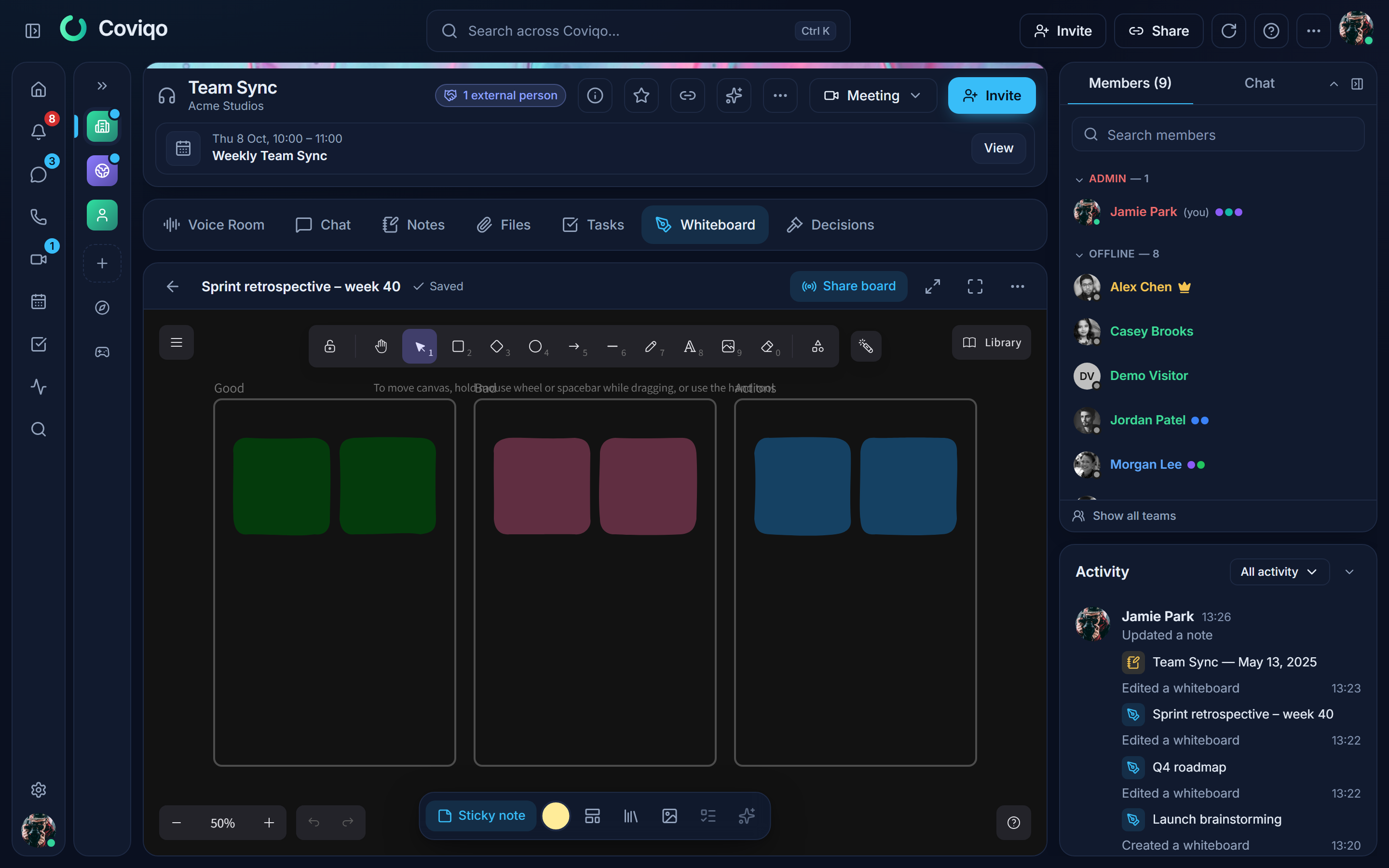 A board created from the Retrospective template
